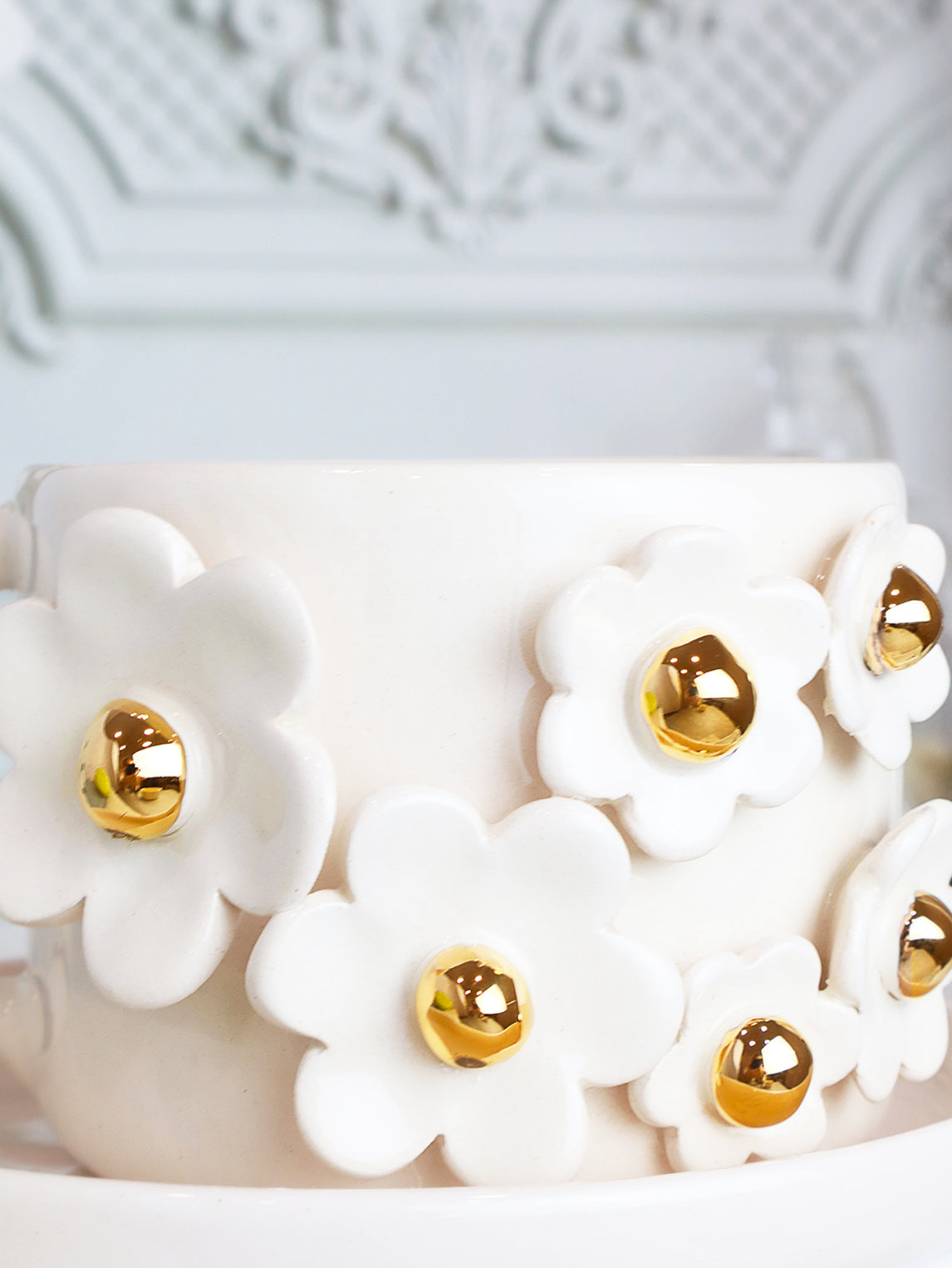 White flowers handmade ceramic mugs