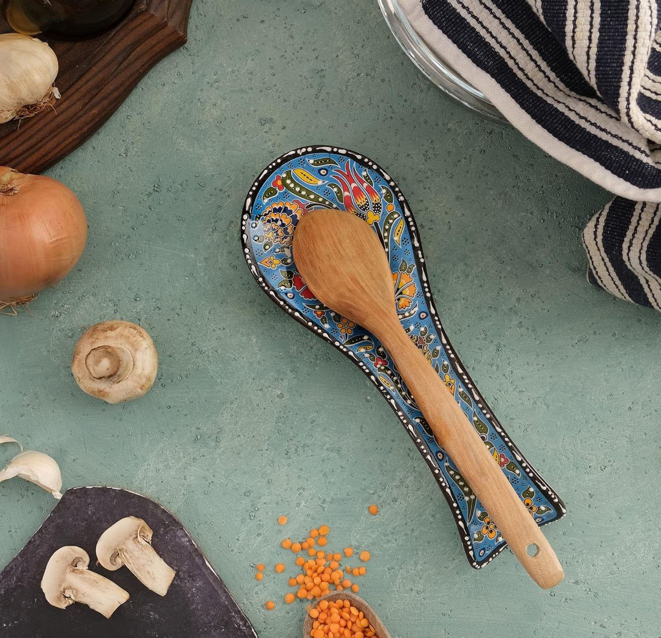 Handmade Turkish Ceramic Spoon Rest Floral