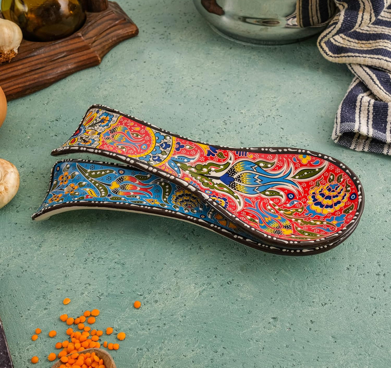 Handmade Turkish Ceramic Spoon Rest Floral