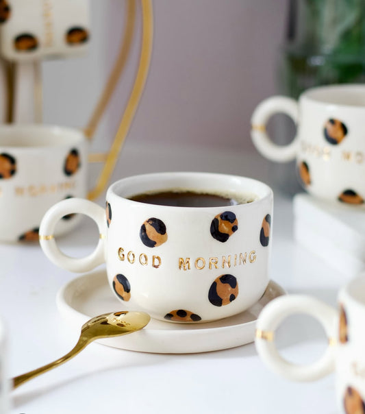 Leopard good morning mug with saucer 200 ml