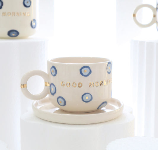Evil eye good morning mug with saucer 200 ml