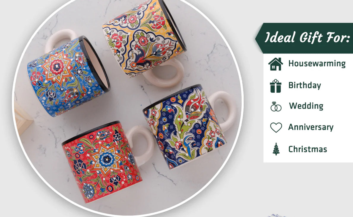 Handmade Turkish Ceramic Espresso Cups, 5 Oz
